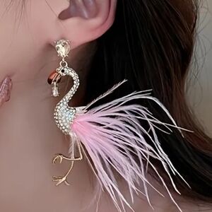Elegant Flamingo Earrings with Pink Feathers